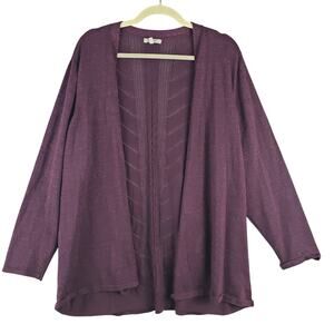 Maurices Womens 2X Loose Knit Cardigan Sweater Dark Purple Metallic Layering Top